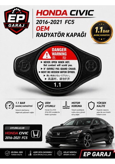 Honda Cıvıc Fc5 2016 2021 Oem Radyatör Kapağı 1.1 Barradyatör Kapağı 1.1 Bar