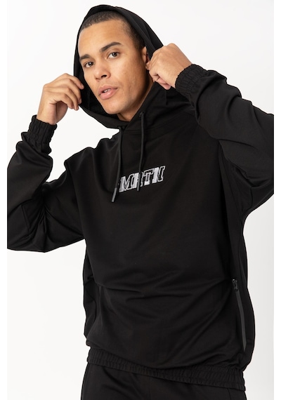 Maraton Sportswear Oversize Erkek Kapşonlu Düşük Kol Basic Siyah Sweatshirt 22465-siyah Siyah