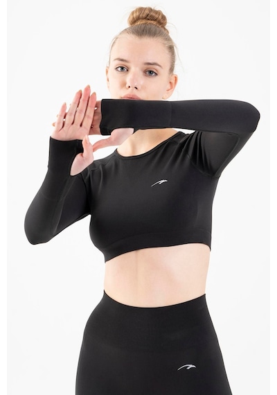 Maraton Active Slimfit Kadın Bisiklet Yaka Uzun Kol Training Siyah Crop Top 816005 SIYAH Siyah
