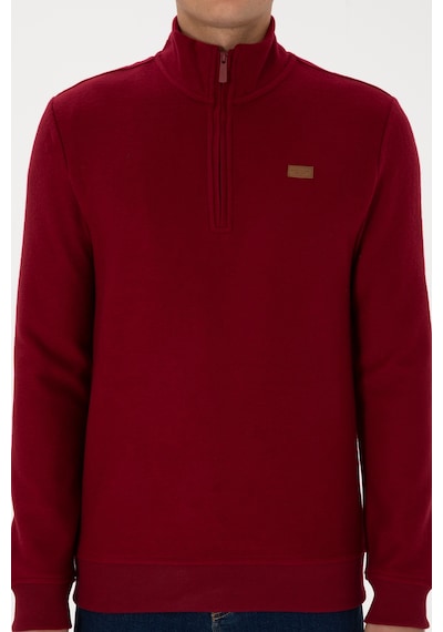 U.S. Polo Assn. Erkek Regular Fit Yarım Fermuarlı Bordo Basic Sweatshirt 50313802-VR014