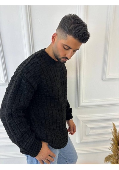 Elku Moda Kazak Oversize Kare Örme Desenli Naturel Pamuk Bol Kesim Tüylenmeyen Salaş Triko Kazak Siyah Elku Moda Kazak Oversize Kare Örme Desenli Naturel Pamuk Bol Kesim Tüylenmeyen Salaş Triko Kazak Siyah