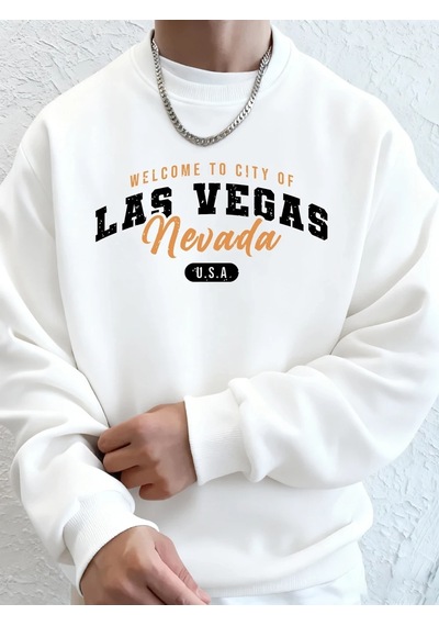Startmore Tarzsokak Las Vegas'e Hoş Geldiniz Nevada Baskılı Erkek Sweatshirtleri Kışlık Polar Sıcak Kapüşonlu Üst Beyaz