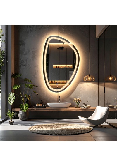 Diagonale Günışığı Kumlamalı Lavabo & Banyo Aynası Dokunmatik Sensörlü 100 X 65 Cm