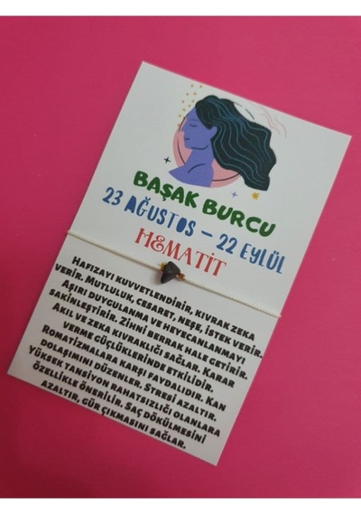 Gümüştel El Sanatları Sertifikalı Başak Burcu Hematit Doğal Taşlı Ip Burç Bilekliği Çok Renkli