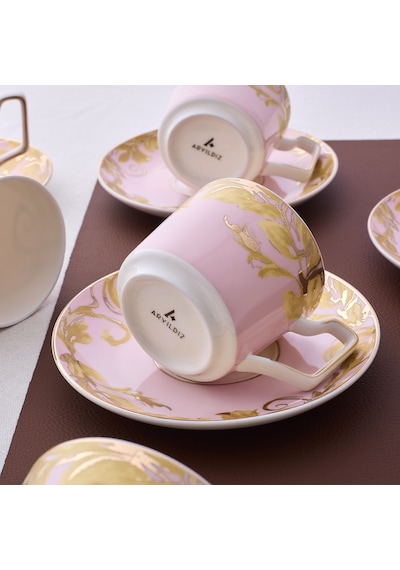 Aryıldız Peony 12 Parça 6 Kişilik Kahve Fincan Takımı Pembe 120 Ml Çok Renkli