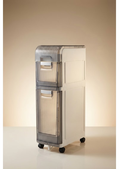Makri Home Tekerlekli 2 Çekmeceli Dekoratif Dolap Beyaz, 21 Cm 36 Cm 74 Cm Beyaz