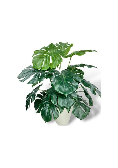 Yapay Çiçek Krem Saksıda Monstera Deve Tabanı Yeşil Doğal Dokulu 18dal 50cm Salon Çiçeği Yapay Bitki