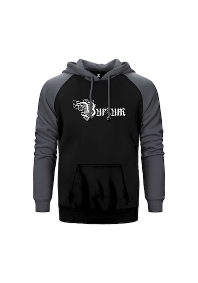 Burzum Design Logo Gri Renk Reglan Kol Kapşonlu Sweatshirt Gri