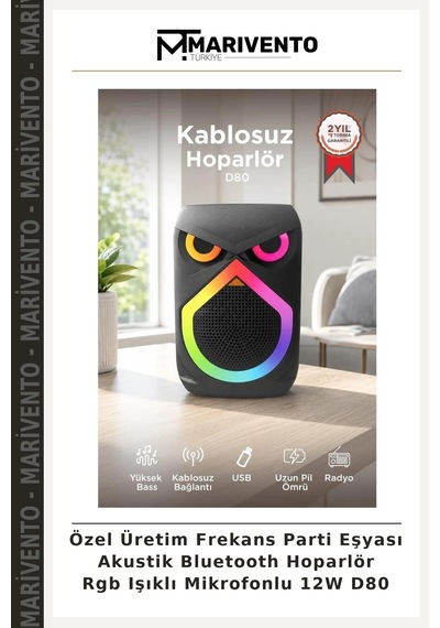 Özel Üretim Frekans Parti Eşyası Akustik Bluetooth Hoparlör Rgb Işıklı Mikrofonlu 12w D80