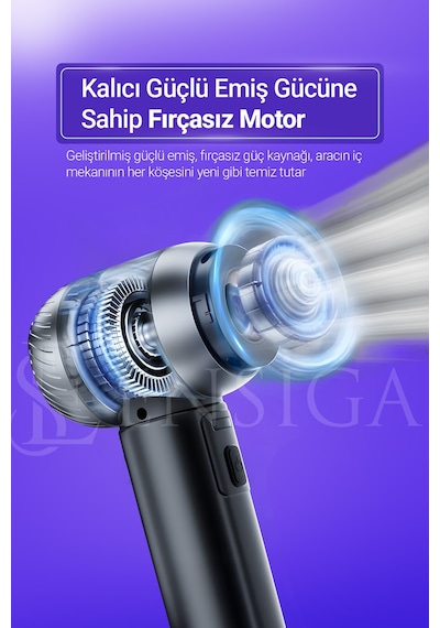 Şarjlı Kablosuz Araç İçi Süpürge Güçlü Vakum Fırçasız Motor Üfleme & Vakum
