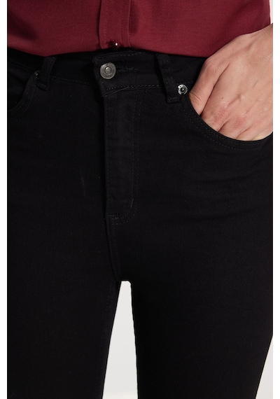 Tudors Kadın Regular Fit Klasik Kesim Pamuklu Likralı İspanyol Paça Siyah Jean Kot Pantolon-50789