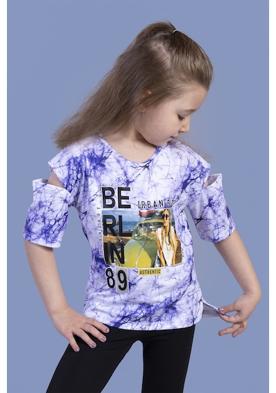 Toontoy Kids Toontoy Kız Çocuk Batik Desenli Dijital Baskılı Tişört Lacivert
