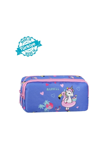 Waddell Lisanslı Turkuaz-pembe Unicorn Desenli Çift Gözlü Kalemlik Çantası Çok Renkli
