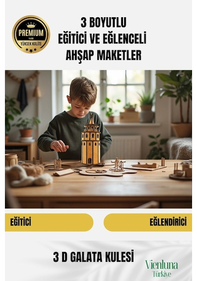 Yeni Sezon Eğitici Öğretici 3 Boyut Ahşap Zeka Geliştirici Boyanabilir Oyun Maket Galata Kulesi