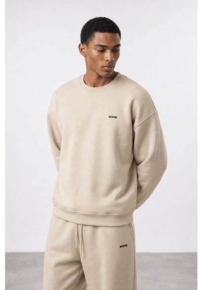 Erkek Respire Basic Oversize Sweatshirt Bej