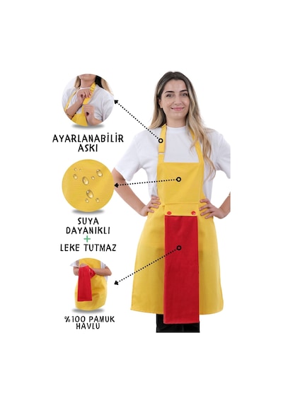 Star Ayar Askılı Havlulu Mutfak Önlüğü Seti Havlulu Önlük Sarı-kırmızı
