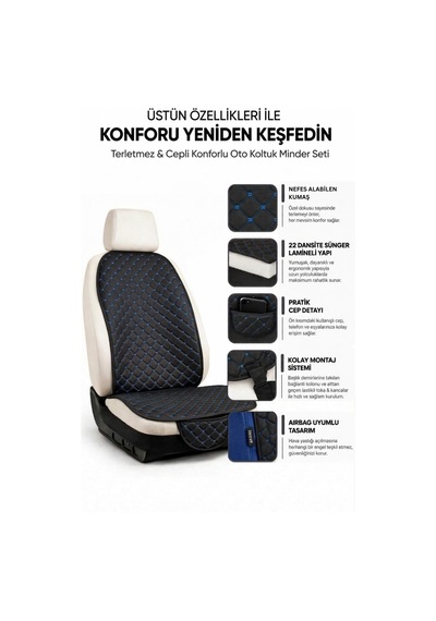 Terletmez Cepli Oto Koltuk Minder Seti Ön Koltukları İçin Kolay Montaj Universal Koruyucu Kılıf Kumaş 73695906