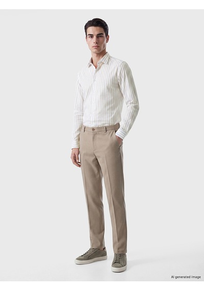 Lcw Busıness Bej Slim Fit Çizgili Erkek Gömlek