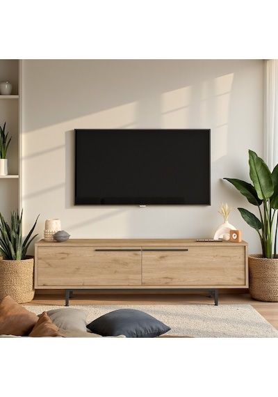 Robin Home Lidya Tv Ünitesi Sehpası Metal Ayaklı 160cm Sepet Kahverengi