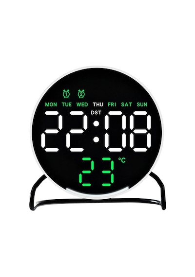 Valkyrie Led Dijital Masa Saati Alarm Sıcaklık Takvim Göstergeli Usb Gece Işıklı Masa Saati Çift Alarm Beyaz