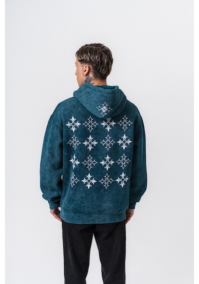 Respire Erkek Muse Baskılı Yıkamalı Kapüşonlu Oversize Hoodie Zümrüt
