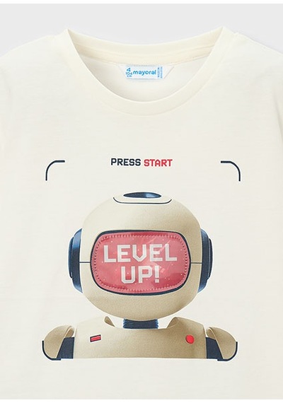 Mayoral Erkek Çocuk Robot T-shirt Krem - 03065