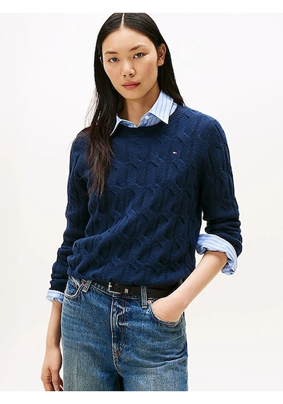 Tommy Hilfiger Soft Wool Cable C-nk Ls Swt Kadın Mavi Kazak - Ww0ww43586 Mavi
