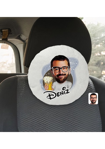 Bk Gift Kişiye Özel İsimli Erkek Karikatürlü Yuvarlak Araç Koltuk Yastığı-51 Çok Renkli