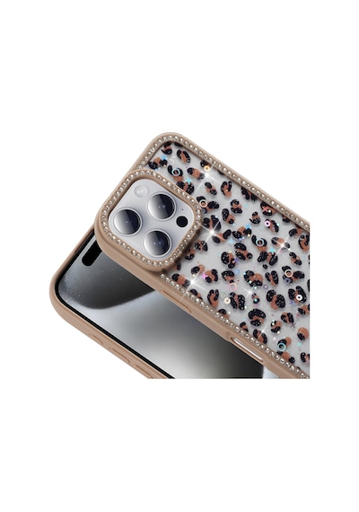Apple Uyumlu iPhone 16 Pro Kılıf Taşlı Ve Simli Tasarım Mkst Azra Kapak - Pembe Pembe