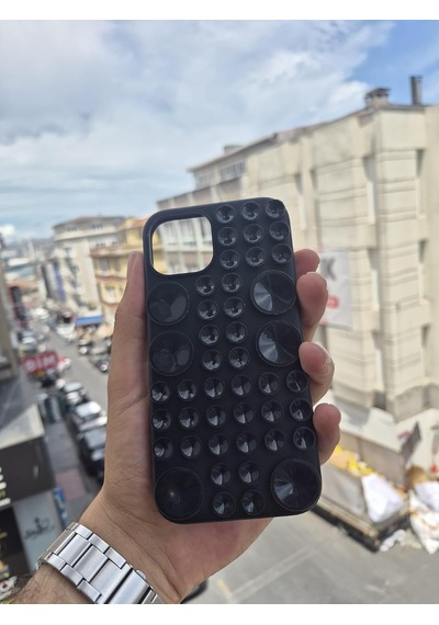 İphone 13 Ve İphone 14 Uyumlu Vantuzlu Silikon Kılıf, Yapışan Vantuz Tasarımlı Darbeye Ve Çizilmeye Karşı Dayanıklı Koruyucu Canlı Yayın Ve Selfie Telefon Kılıfı Siyah