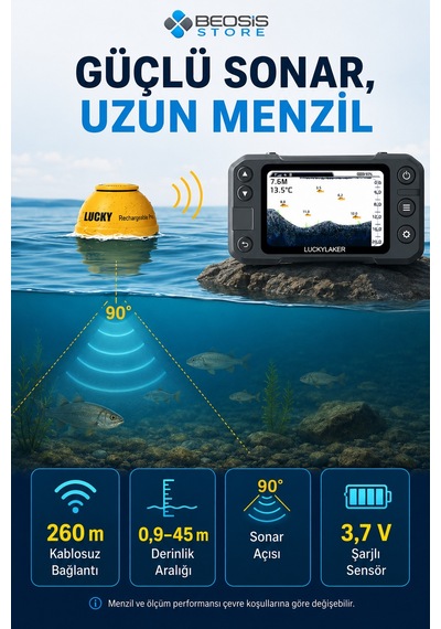 Lucky Ymt-202 Kablosuz Sonarlı Balık Bulucu 260 M Menzil, 45 M Derinlik, 3,5 İnç Renkli Ekran