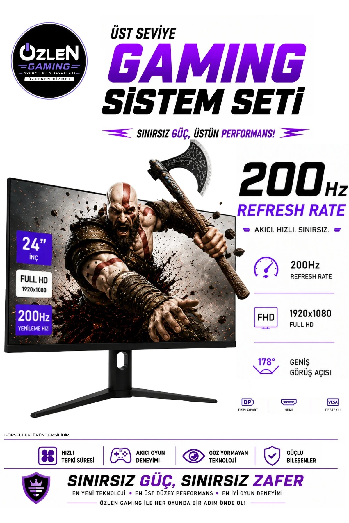 Özlen XL2 OZLN-AMD7-5060-32-1000 Reyzen 7 5700X 8 GB 32 GB 1 TB SSD RTX 5060 24'' W11P FHD Masaüstü Oyuncu Bilgisayarı