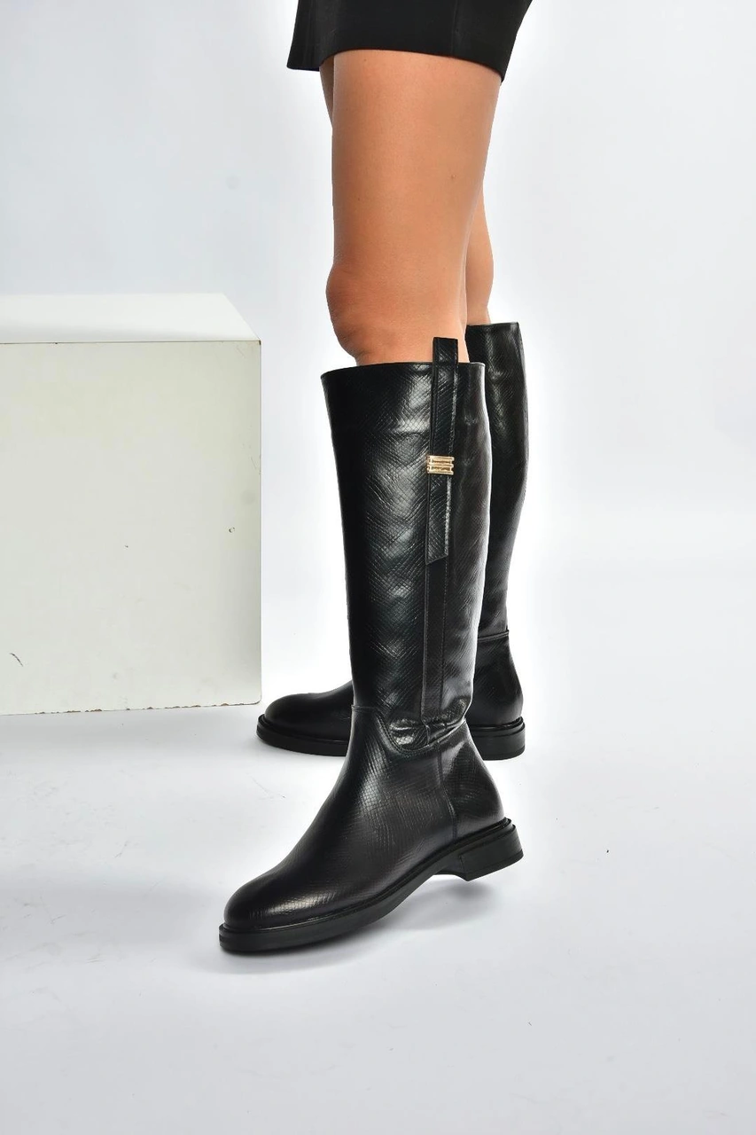 Fox Shoes V973000807 Siyah Yılan Baskı Klasik Kadın Çizme Siyah-yılan Baskı