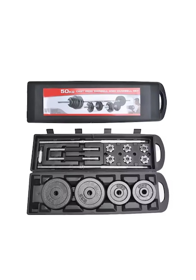 Çantalı Döküm Plaka Dambıl Seti 50 Kg Siyah Dumbbell Set