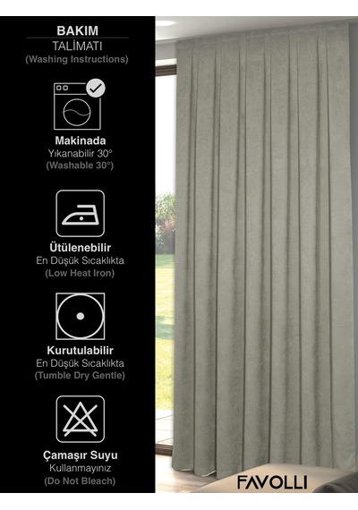 Br Favolli Kadife Dokulu Keten Rengi Ada Fon Perde Ekstrafor Büzgülü Dream Series