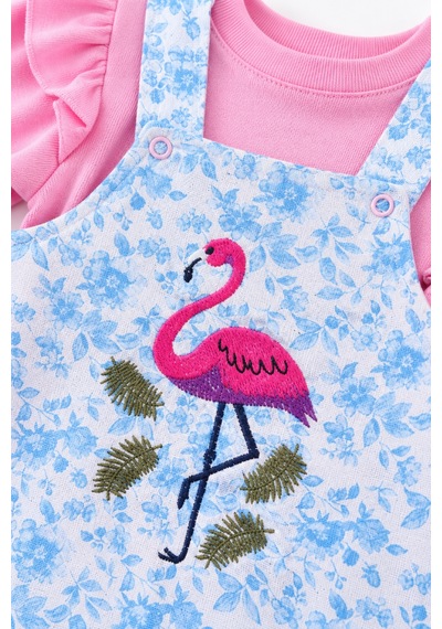 Babyhola Kız Bebek Çocuk Flamingo Salopet Badi Takım 23388 Turuncu