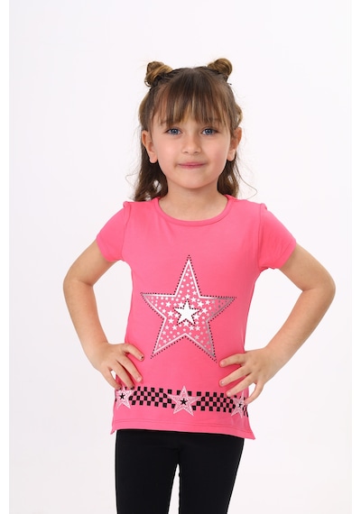 Toontoy Kids Toontoy Kız Çocuk T-shirt Yıldız Baskı Fuşya