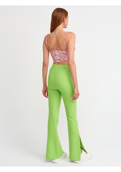 Dilvin 7002 Yırtmaçlı Ispanyol Paça Pantolon-lime Sarı