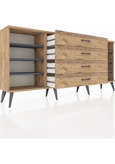 Arges Konsol 6 Raflı 4 Çekmeceli 176x30x83 Çam-antrasit/çam Antrasit/çam Arges Konsol 6 Raflı 4 Çekmeceli 176x30x83 Çam-antrasit/çam Antrasit/çam