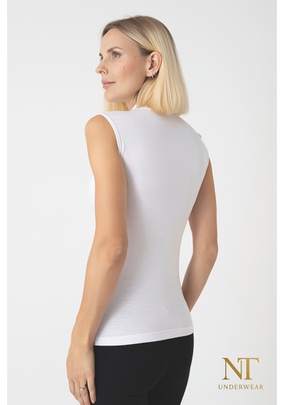 Nt Underwear Kadın Bambu Balıkçı Yaka Sıfır Kol Body Hafif, Rahat Ve Şık Beyaz