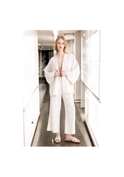 Yazlık Salaş Kimono Keten Takım Ekru