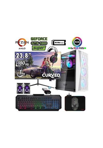 Xaser XSR1201 R5-5500 32 GB 1 TB M.2 NVMe SSD 6 GB GTX1660 Super 23.8" Free Dos Masaüstü Oyuncu Bilgisayarı