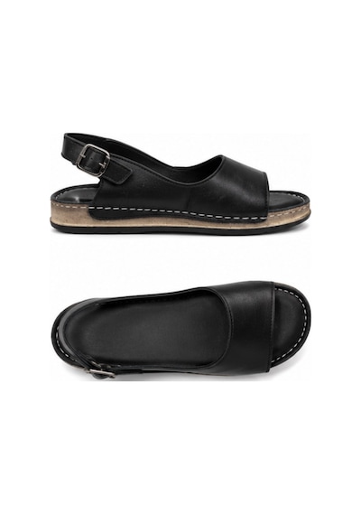 N Napa Shoe Np.306.siyah Deri Sandaletnapa Shoe Hakiki Deri Kadın Günlük Sandalet Ayarlanabilir Tokalı Siyah Comfort Model