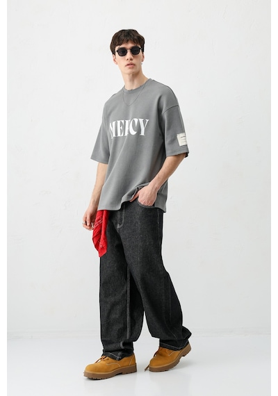 Vamos Baskılı Oversize Tişört V70-140 Füme