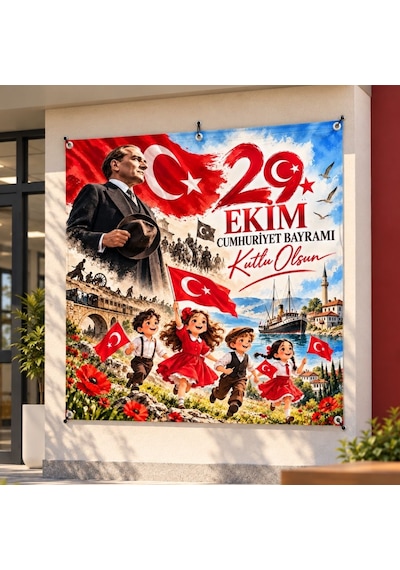 29 Ekim Cumhuriyet Bayramı 160x160 Cm Vinil Afiş 03 Tüm Yaşlar