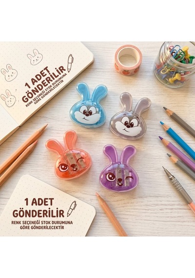 Bakgelal Sevimli Tavşan Çift Delikli Kalemtıraş Hazneli Renkli Çocuk Okul Kırtasiye Ürünü - 9098895354248