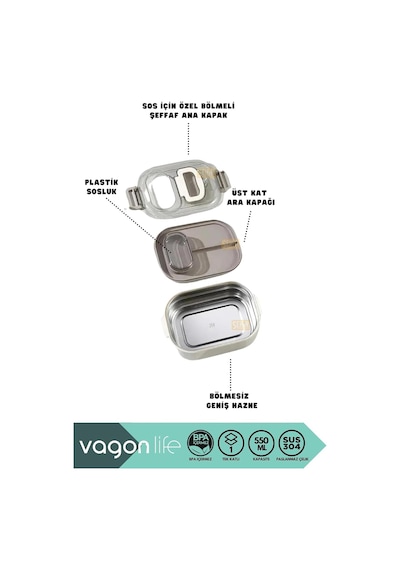 Vagonlife Bento 550ml Lunchbox Tek Katlı Bölmesiz Çelik Sefer Tası Yemek Kutusu Pembe Çok Renkli