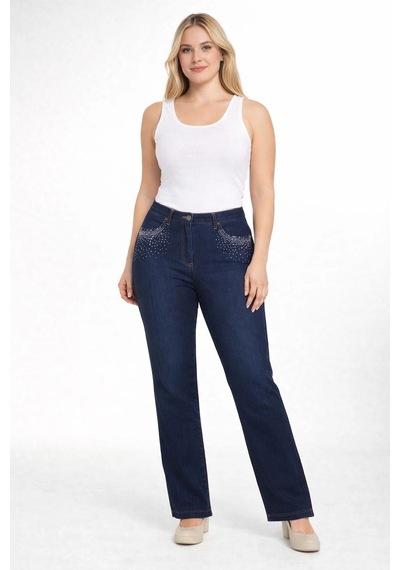 Moda Berray 25-p-004 Cebi Taş Baskılı Yuksel Bel Dar Paça Kot Pantolon Mavi
