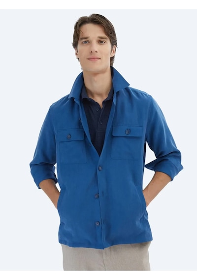 Kip İndigo Regular Fit Dokuma Overshırt İndigo