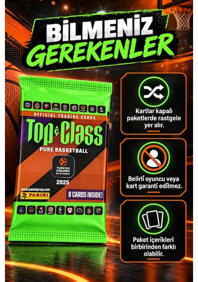 4 Lü Paket Panini Top Class 2025 Euroleague Basketbol Kartı Toplam 32 Koleksiyon Kartı
